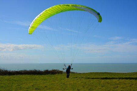 Paraglider meadows to take off leisure sports air photo