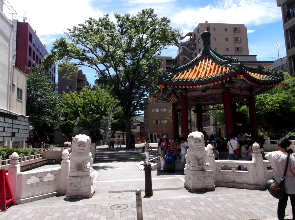 Yamashita-cho Park of the Yokohama Chinatown of Naka-ku, Yokohama-shi,the Kaihoutei is seen to the right