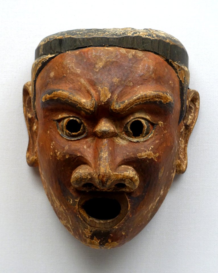Yashaten gyodo mask, formerly passed down at Niutsuhime Jinja, Wakayama, Japan, Kamakura period, 1300s AD, wood with polychromy - Tokyo National Museum - Tokyo National Museum - Tokyo, Japan - DSC09070