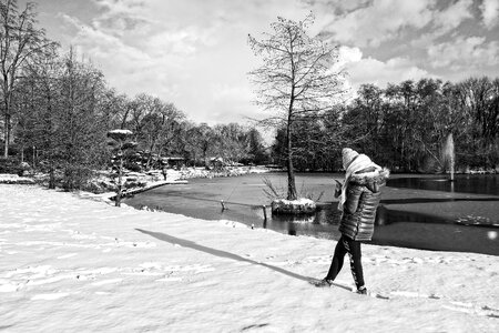 Winter pond fountain