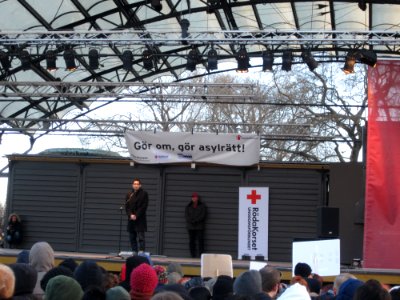 Yasri Khan from SMFR at demonstration against Swedish migration policy in Stockholm