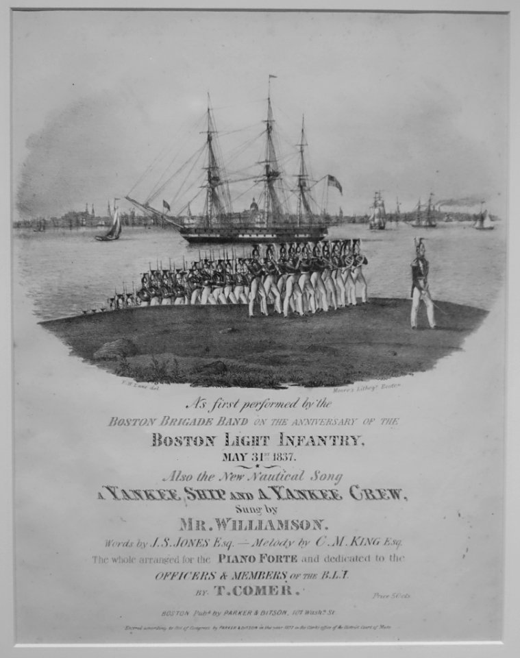 Yankee Ship and a Yankee Crew, Captn. E. G. Austin's Quick Step, with artwork by Fitz Henry Lane, 1837, lithograph on paper - Cape Ann Museum - Gloucester, MA - DSC01144