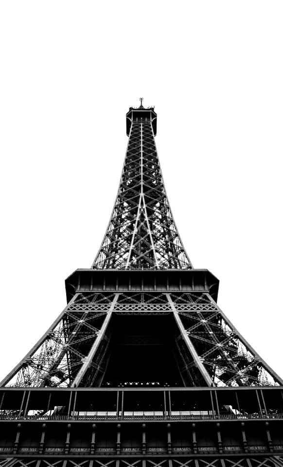 Eiffel tower landmark black and white