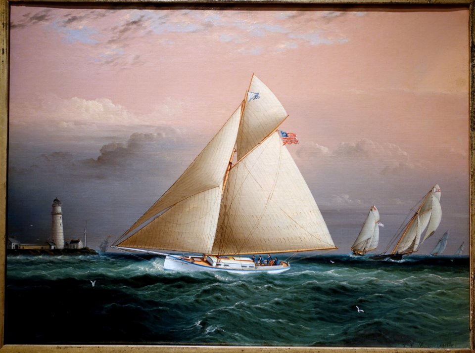 Yacht Chiquita in a Race off Boston Light, by James Edward Buttersworth, c. 1880, oil on canvas - Peabody Essex Museum - Salem, MA - DSC05299