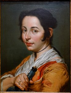 Young Peasant Woman Holding a Wine Flask, by Giacomo Ceruti, called Il Pitocchetto, c. 1737-1738, oil on canvas - Blanton Museum of Art - Austin, Texas - DSC08066