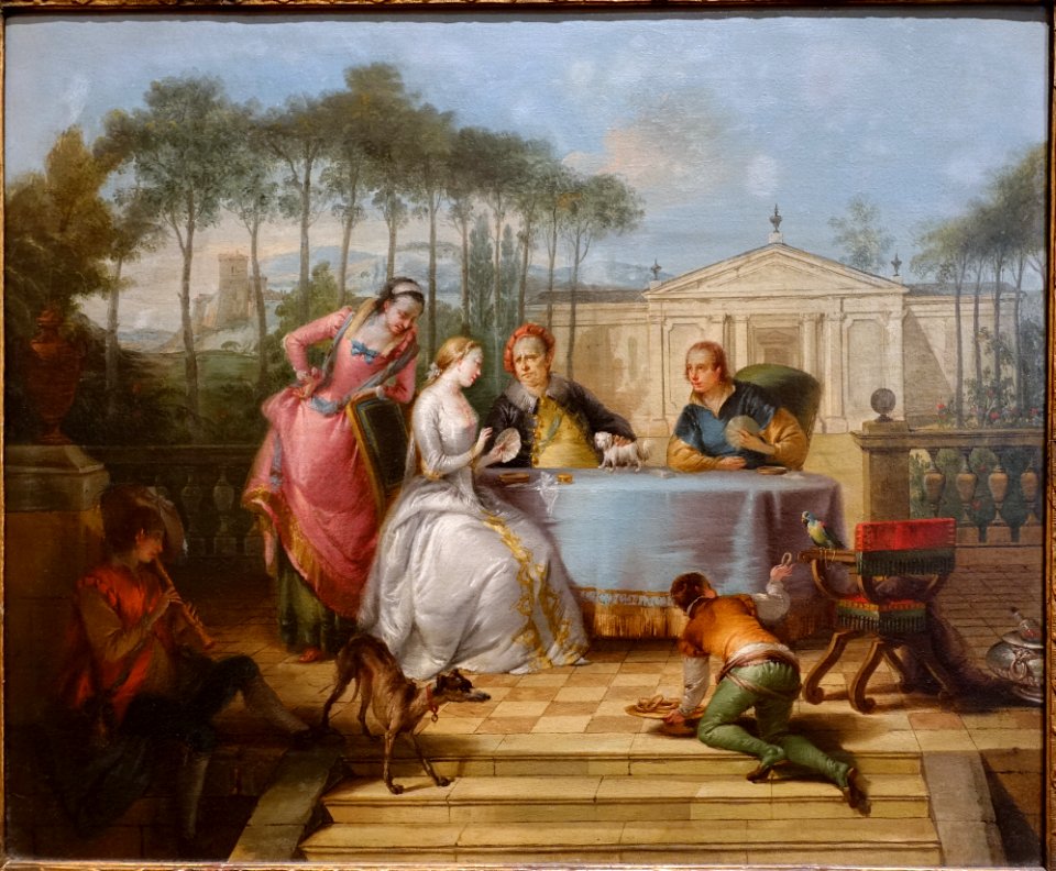 Young Noble Couple Playing Cards on a Terrace with Attendants, by Francesco Zugno, c. 1750-1755, oil on canvas - Blanton Museum of Art - Austin, Texas - DSC08037