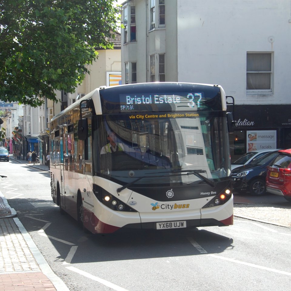 YX68 UJW (Compass Bus Route 37) at Trafalgar Street, North Laine, Brighton (29 June 2019)