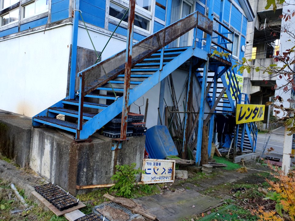 Yuzawa onsen street near skiing front- stairs made for the snowy season