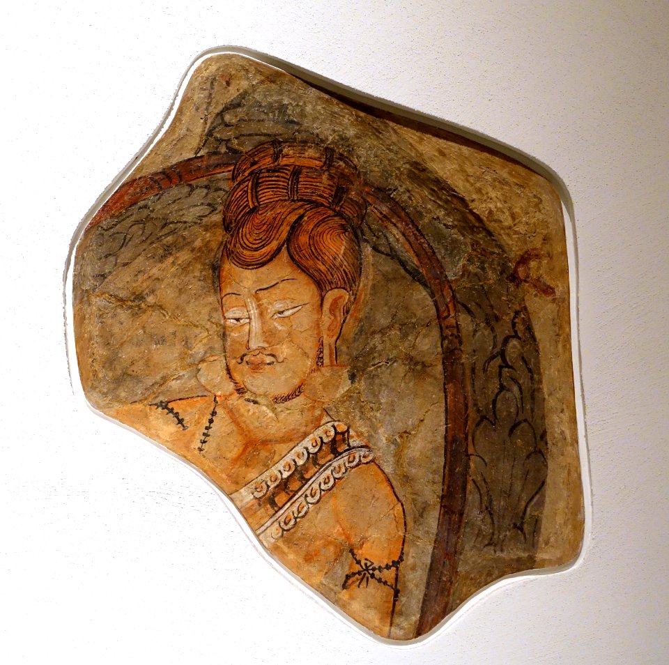 Young Ascetic in a Leaf Hut, Cave of the Seafarers (Cave 212), Kizil, c. 6th-7th century AD, wall painting - Ethnological Museum, Berlin - DSC01689