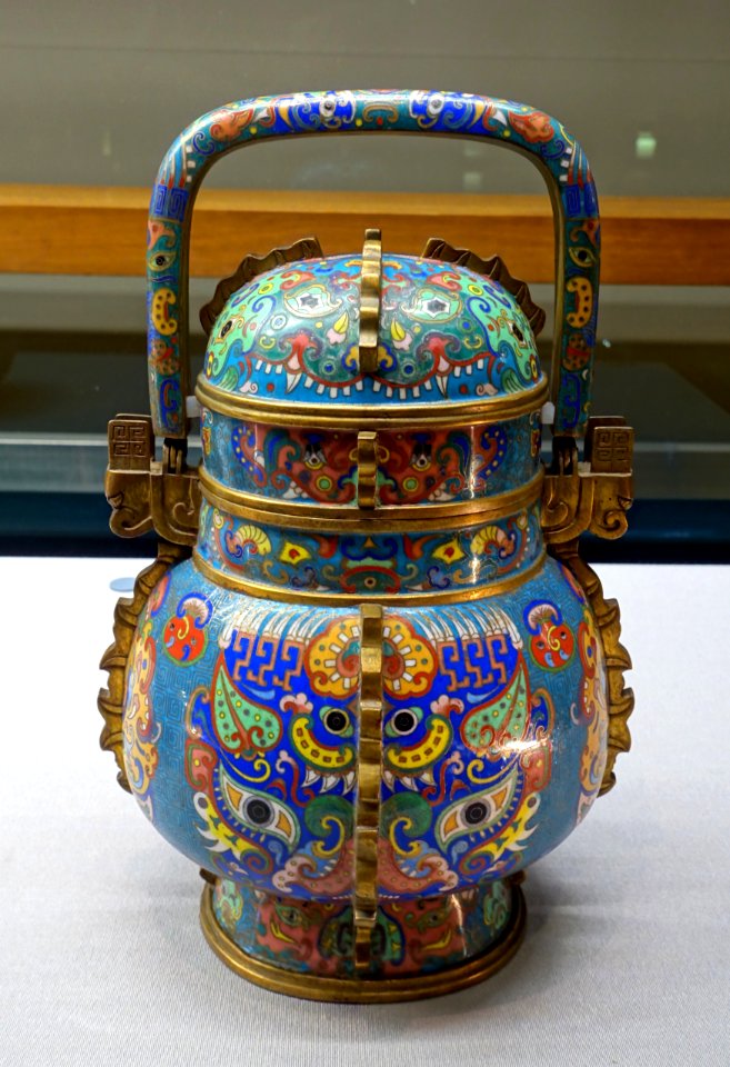 You wine container, Taotie design, China, Qing dynasty, 1800s AD, cloisonne - Tokyo National Museum - Tokyo, Japan - DSC08273