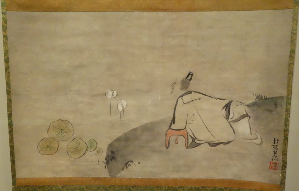 Zhou Maoshu admiring lotuses, by Ogata Korin (1658-1716), Japan, Edo period, approx. 1704-1716 AD, hanging scroll, ink and light colors on paper - Asian Art Museum of San Francisco - DSC01506