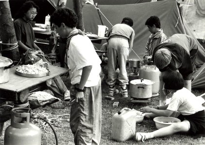 Zesde Haarlemse Jamboree, 2400 scouts. Aangekocht van United Photos de Boer bv. - Negatiefnummer 34750 k 21 a. - Gepubliceerd in het Haarlems Dagblad van 25.07.1991. Identificatienummer 54-0, NL-HlmNHA 54032143