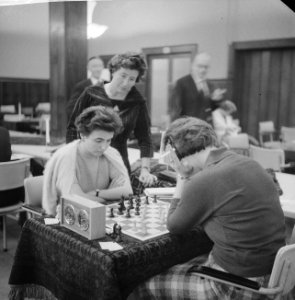 Zesde Internationale Damesschaaktoernooi. Mevrouw Heemskerk en mevrouw Jovanovic, Bestanddeelnr 913-0314
