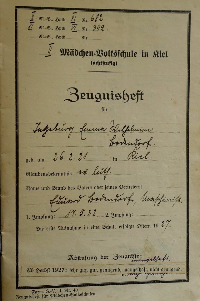 Zeugnisheft Volksschule Kiel 1927