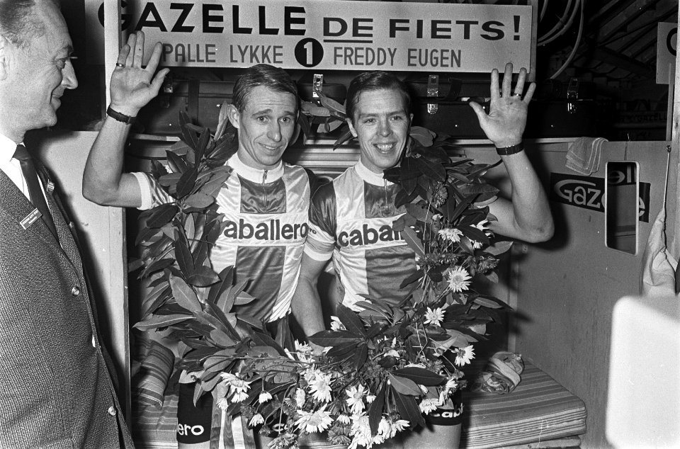 Zesdaagse Amsterdam, winnaar Deense koppel rechts Pallie Lykke en Freddy Eugen i, Bestanddeelnr 920-9245