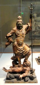 Zocho-ten, Guardian of the South, one of a set of four Shitenno (guardian figures), Japan, Kamakura period, wood with polychrome, gold, and crystal - Freer Gallery of Art - DSC05533