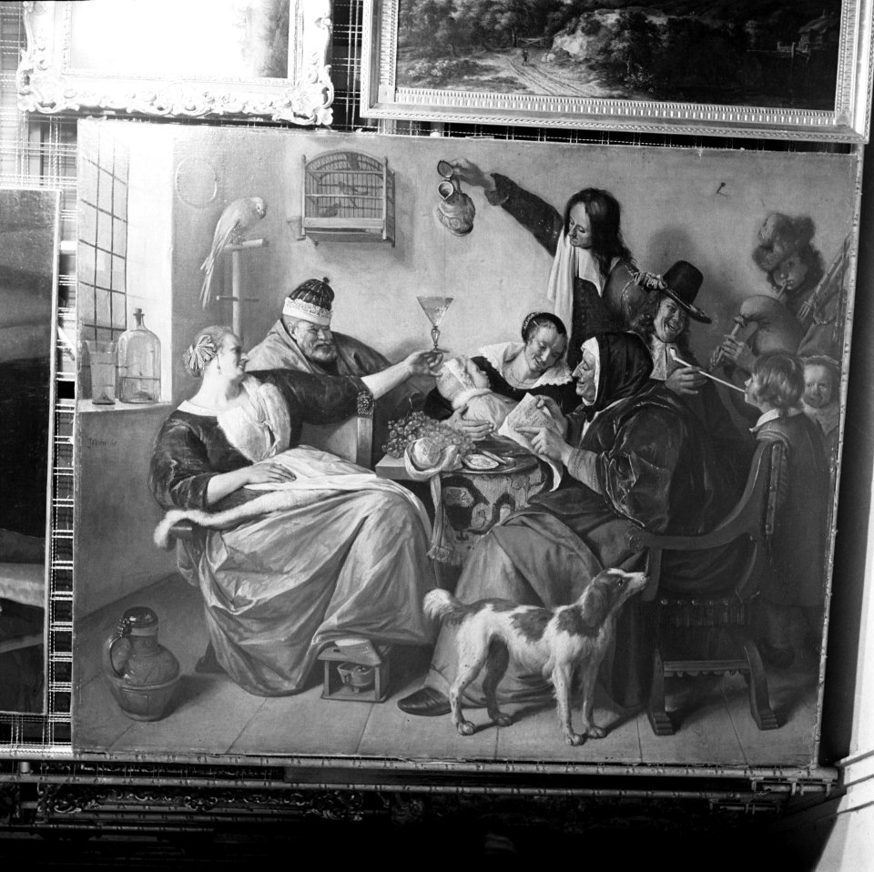 Zoals de ouden zingen, zo piepen de jongen van Jan Steen (collectie Mauritshu, Bestanddeelnr 900-2445