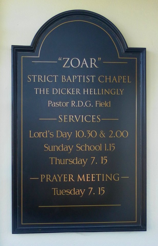 Zoar Strict Baptist Chapel, Lower Dicker (Services Board)