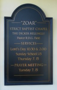 Zoar Strict Baptist Chapel, Lower Dicker (Services Board)