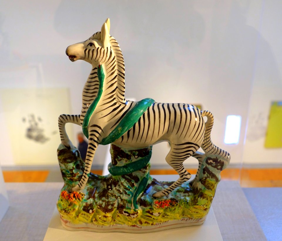 Zebra and Snake, Staffordshire, England, 1850-1870, glazed earthenware - Portland Museum of Art - Portland, Maine - DSC04357