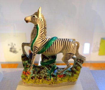 Zebra and Snake, Staffordshire, England, 1850-1870, glazed earthenware - Portland Museum of Art - Portland, Maine - DSC04357