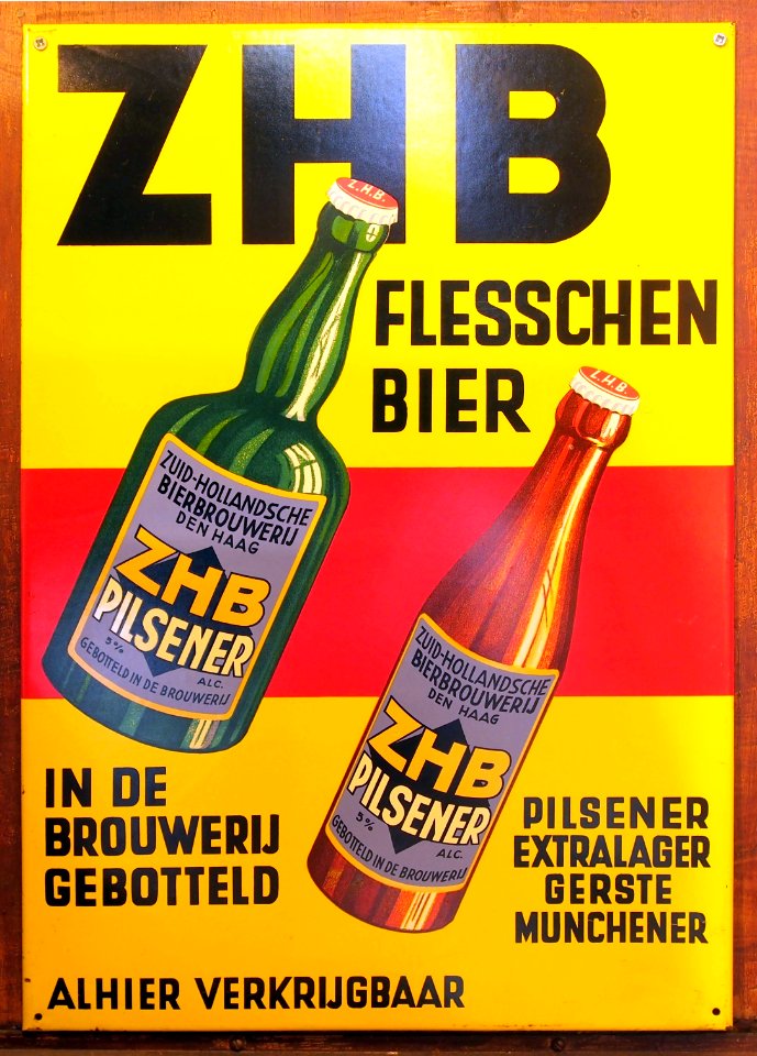 ZHB Flesschen bier enamel advertising sign
