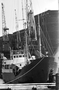 Zendschip Magda Maria ( Radio Paradise ) aan de ketting haven van Amsterdam, Bestanddeelnr 931-6128