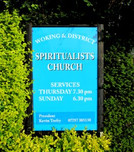 Woking and District Spiritualist Church, Grove Road, Woking (June 2015) (Noticeboard)