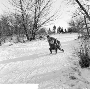 Witte kerst, sleetje rijden op het kopje van Bloemendaal, Bestanddeelnr 917-2755