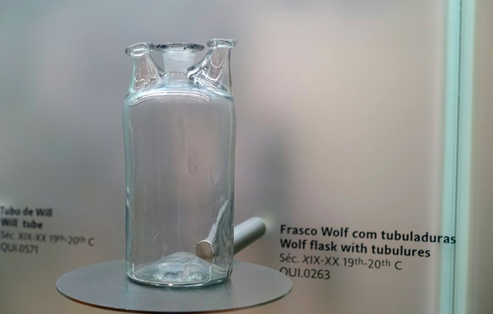 Wolf flask with tubulures, 19th-20th century - Museu da Ciência da Universidade de Coimbra - University of Coimbra - Coimbra, Portugal - DSC09117