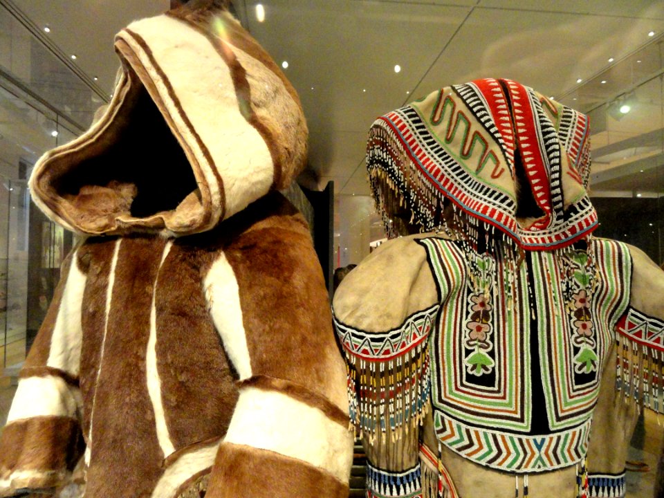 Woman's outer parka (left), Nunavimiut, eastern Hudson Bay, c. 1914; Woman's inner parka (right), Iglulingmiut, northwestern Hudson Bay, 1910-1914- Royal Ontario Museum - DSC00300