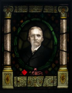 Wm. H. Teets mausoleum, stained glass, Union Dale Cemetery, 2020-10-24, 01