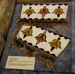 Woman's leggings, Kainai, late 1800s, glass beads, commercial leather, cotton backing, metal cones, horse hair - Glenbow Museum - DSC00978