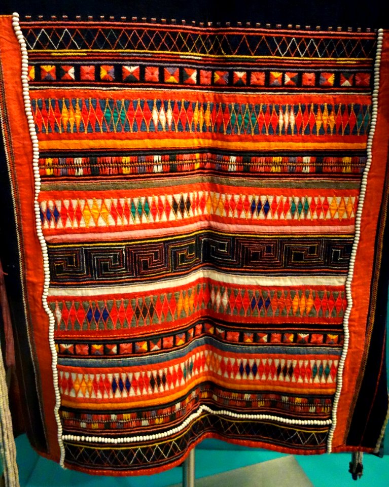 Woman's clothing, Akha peoples, Thailand, Laos, Myanmar, 20th century, cotton, glass, seeds, brass - Fernbank Museum of Natural History - DSC00005