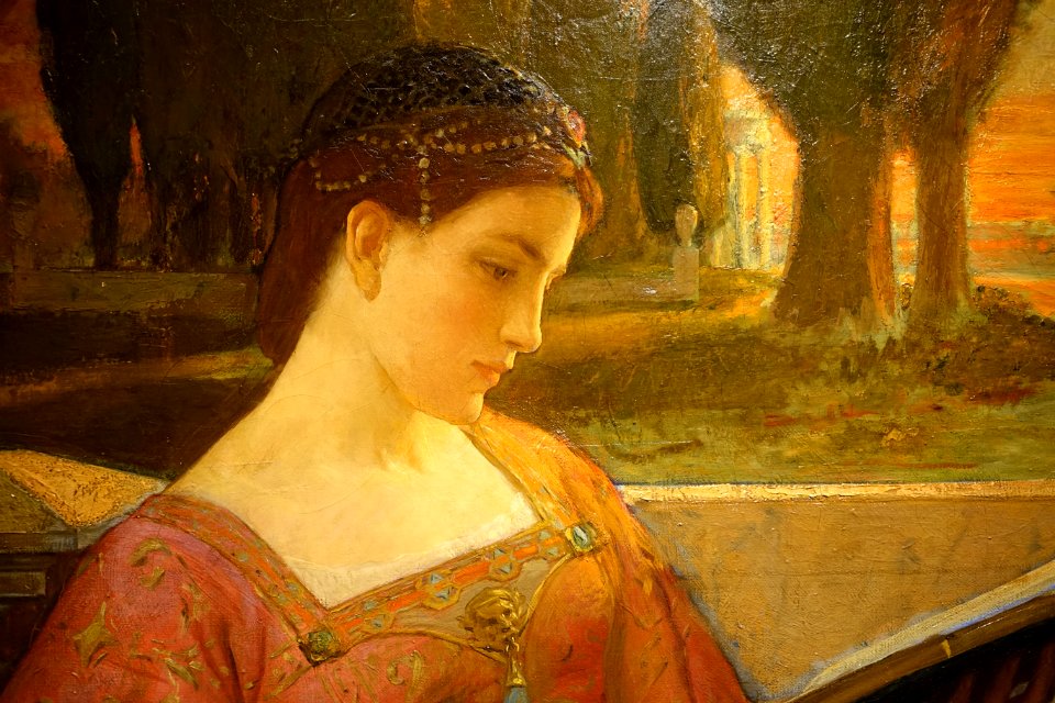 Woman Reading, by Charles Allan Winter, detail, c. 1898, oil on canvas - Cape Ann Museum - Gloucester, MA - DSC01026