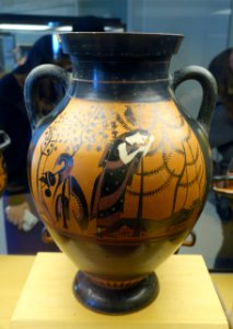 Woman mourning a dead warrior, Attic black-figured amphora, by the Painter of the Vatican Mourner, c. 530 BC, inv. 16589 - Museo Gregoriano Etrusco - Vatican Museums - DSC01056