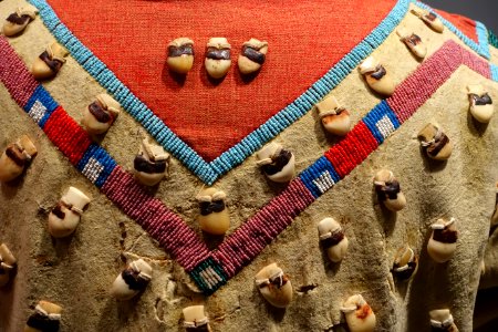 Woman's dress, Crow, detail, c. 1885, elk teeth, bone, glass beads, hide - Portland Art Museum - Portland, Oregon - DSC09139