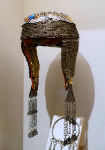 Woman's embroidered cap, adorned with metal coins, purchased in Jerusalem, c. 1902 - Harvard Semitic Museum - Cambridge, MA - DSC06093