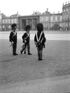 Wisseling van de wacht voor paleis Amalienborg om1200 uur 's middags, Bestanddeelnr 252-1332