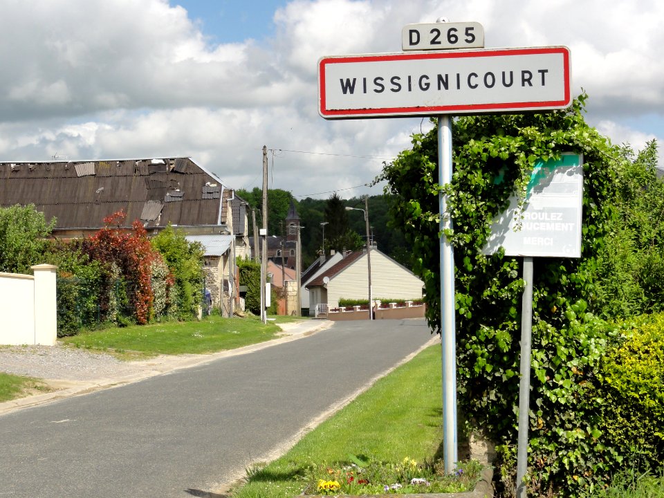 Wissignicourt (Aisne) city limit sign