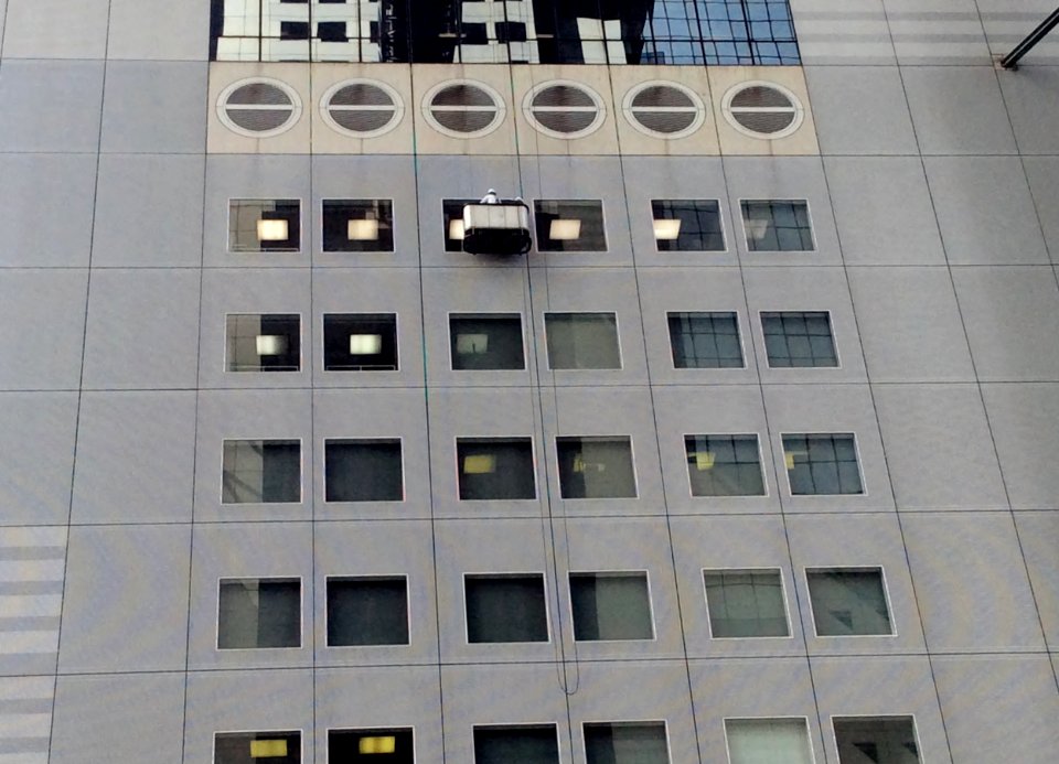 Wiping the window of Umeda Sky Building