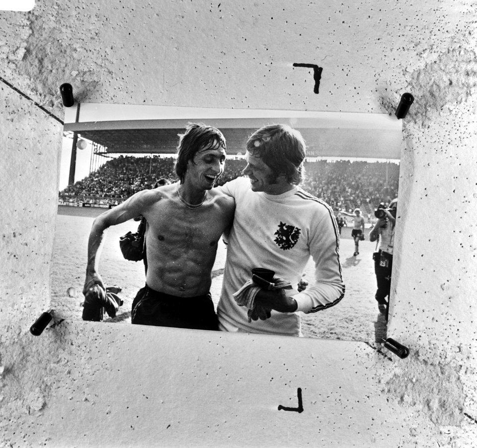 WK 74 Dortmund, Nederland tegen Bulgarije 4-1 nr. 14 Cruijff(l) en Jongbloed na, Bestanddeelnr 934-6590