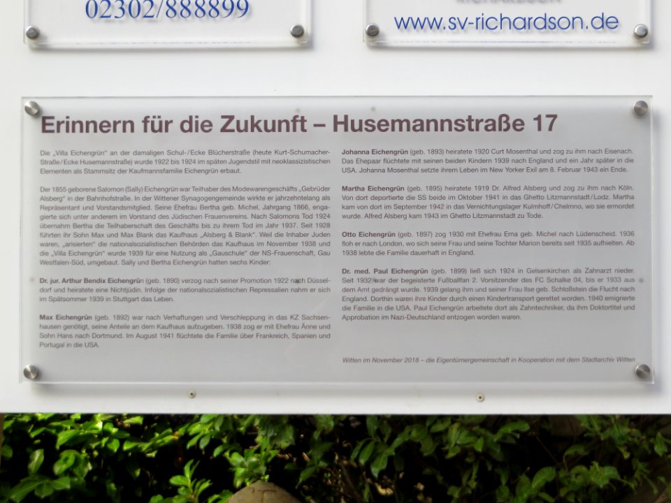 Witten Tafel Husemannstraße 17