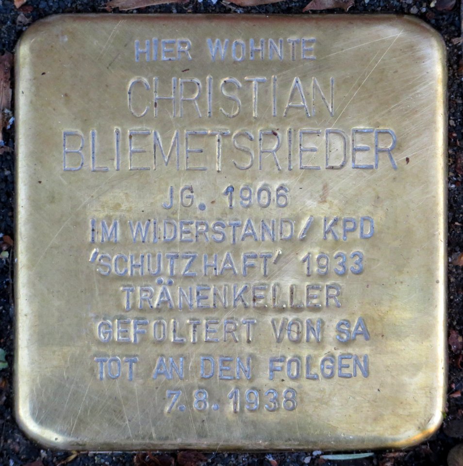Witten Stolperstein Christian Bliemetsrieder