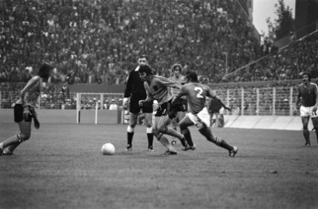 WK 74, Nederland tegen Zweden 0-0, Van Hanegem in duel met Olssen (2), Bestanddeelnr 927-2677