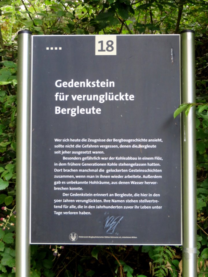 Witten Infotafel Gedenkstein für verunglückte Bergleute