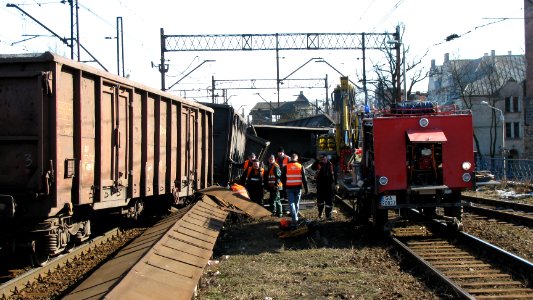 Wykolejenie pociągu towarowego w Gdańsku Wrzeszczu 6 marca 2011 - panoramiczne