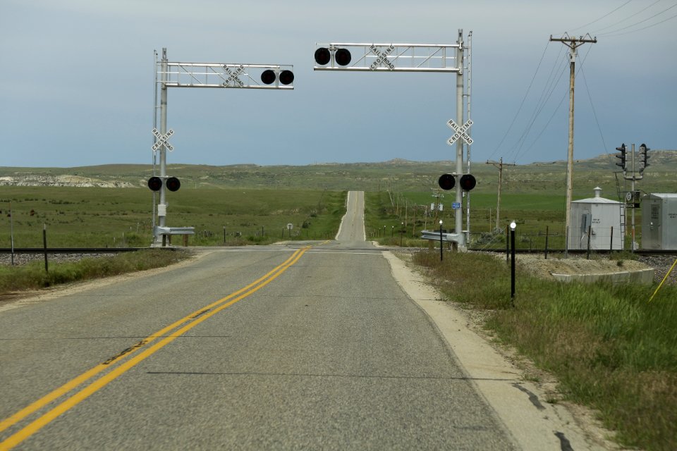 Wyoming Highway 341 near a railroad crossing