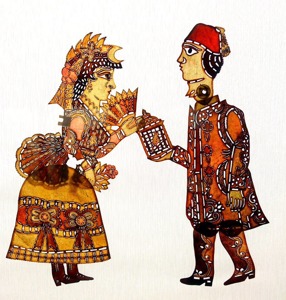 Woman with Celebi, the dandy, carrying a cage, Karagoz, Turkey - Museu do Oriente - Lisbon, Portugal - DSC06814