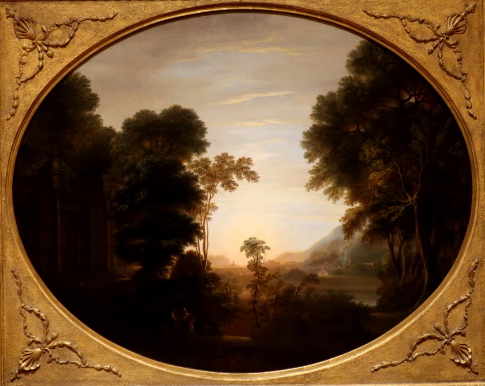 Wooded Classical Landscape at Evening with Figures in the Foreground by John Taylor